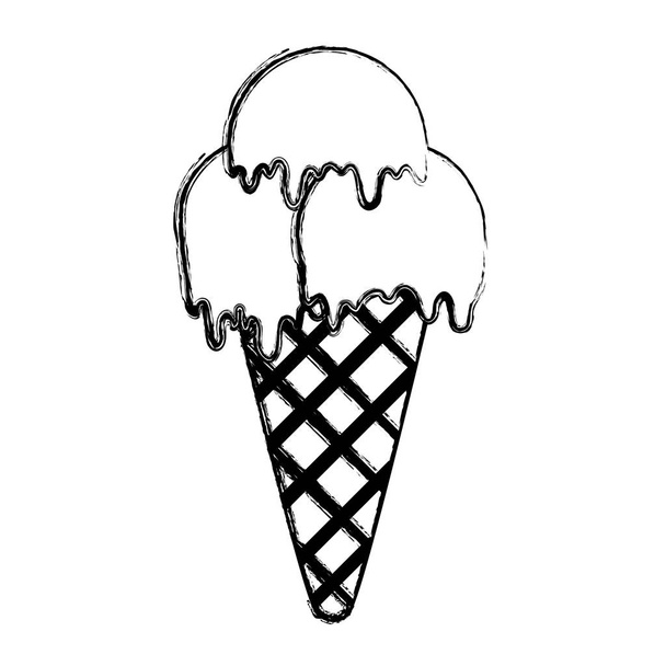 grunge sweet ice cream with three balls vector illustration - Vector, Image