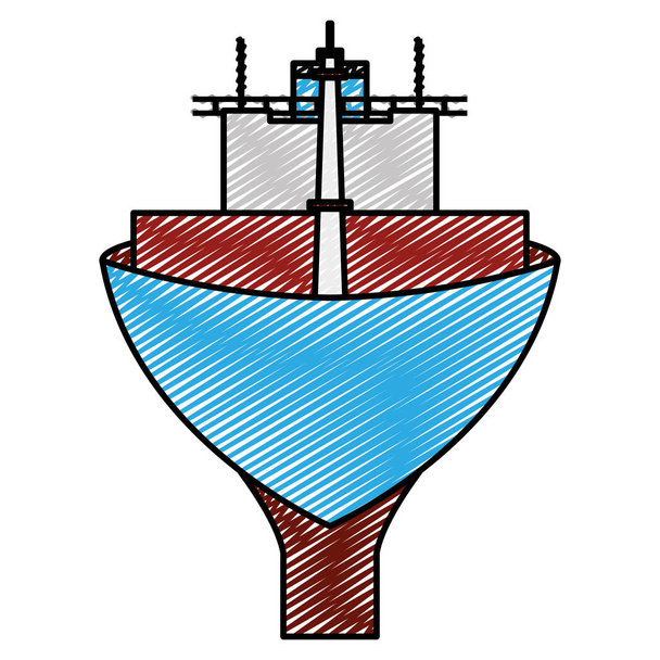 Doodle vorne Schiffstransportfahrzeug in der Seevektor-Illustration - Vektor, Bild