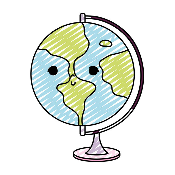 Doodle kawaii güzel küresel gezegen Resepsiyon vektör çizim - Vektör, Görsel