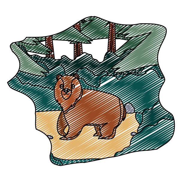 Doodle niedlicher Bär wildes Tier in der Landschaft Vektor Illustration - Vektor, Bild