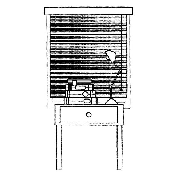 гранж книги в конце стола интерьера и лампы векторной иллюстрации
 - Вектор,изображение