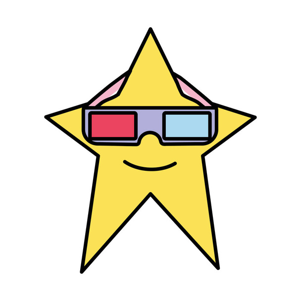 Barevná kawaii hvězda s 3d brýle styl vektorové ilustrace - Vektor, obrázek