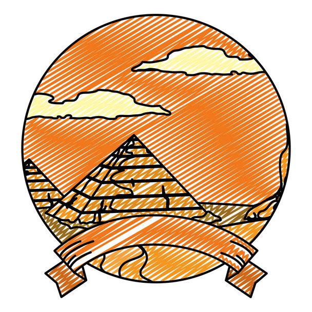 doodle desierto egipto pirámide paisaje con cinta vector ilustración
 - Vector, Imagen