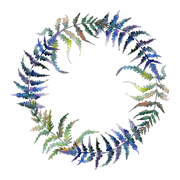 Fern Green leaf. Plant garden floral foliage. Watercolor background illustration set. Frame border ornament square. - Foto, Bild