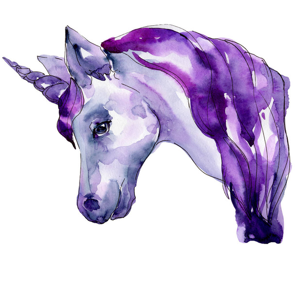 Cute unicorn horse animal horn character. Watercolor background illustration set. Isolated unicorn illustration element. - Photo, Image