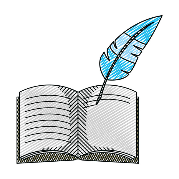 Doodle peří pera psaní v knize objekt vektorové ilustrace - Vektor, obrázek