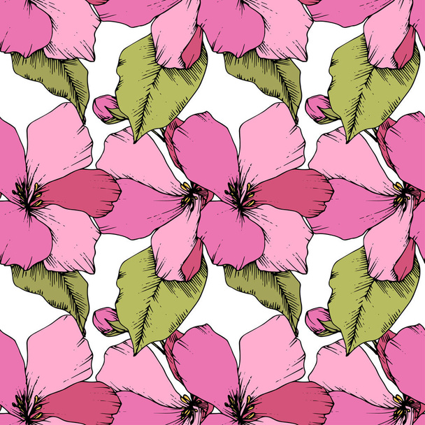 Vector Pink Apple blossom floral botanical flower. Engraved ink art. Seamless background pattern. - Vector, imagen