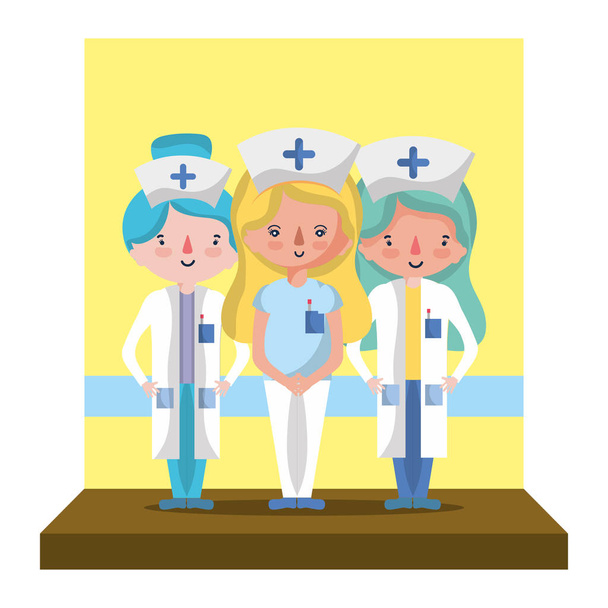 szakmai nők ápolók orvosi egységes vektoros illusztráció - Vektor, kép