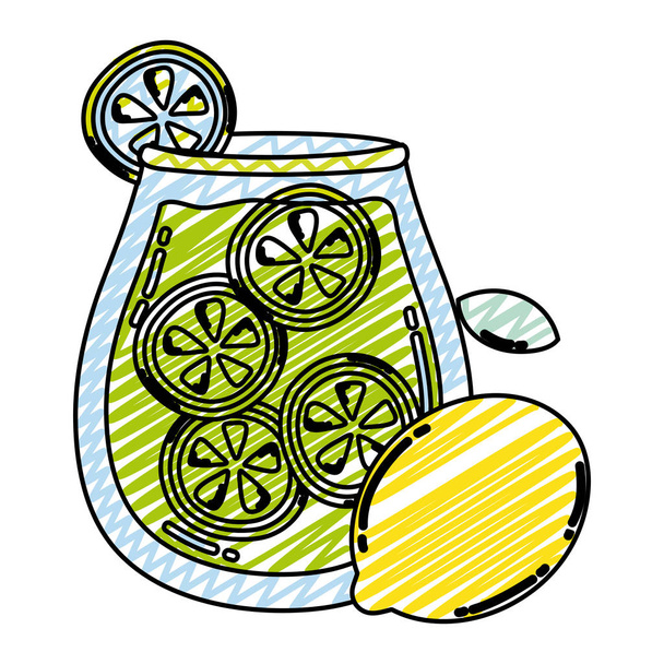 kavanoz vektör çizim sağlıklı limon ve salatalık suyu doodle - Vektör, Görsel