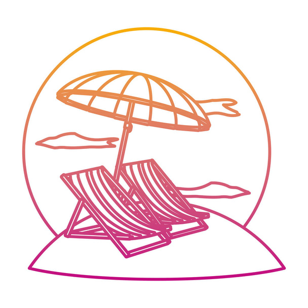 línea degradada sillas de playa con paraguas abierto protección vector ilustración
 - Vector, imagen