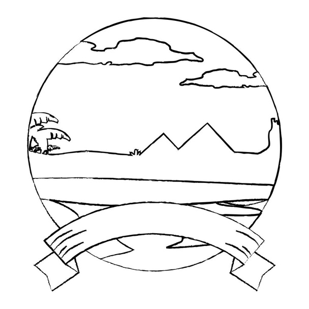 Grunge desierto pirámide y cactus paisaje con cinta vector ilustración
 - Vector, Imagen