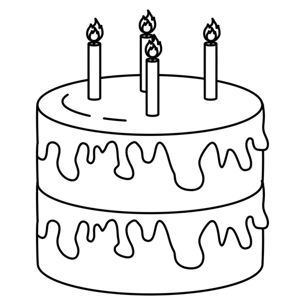 line sweet cake desert food with candles vector illustration - Vector, Image