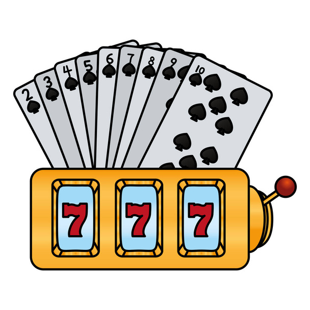 Farbige Pik-Karten und Casino-Spielautomaten-Vektorillustration - Vektor, Bild