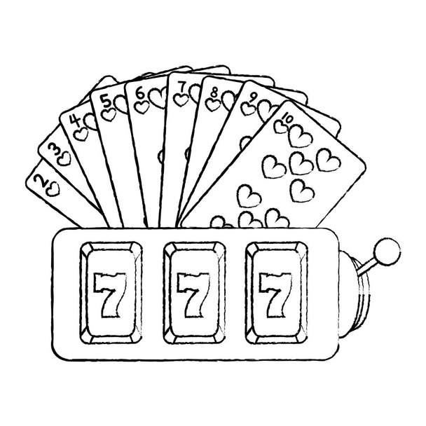 Grunge Hearts Karten und Casino Spielautomaten Vektor Illustration - Vektor, Bild