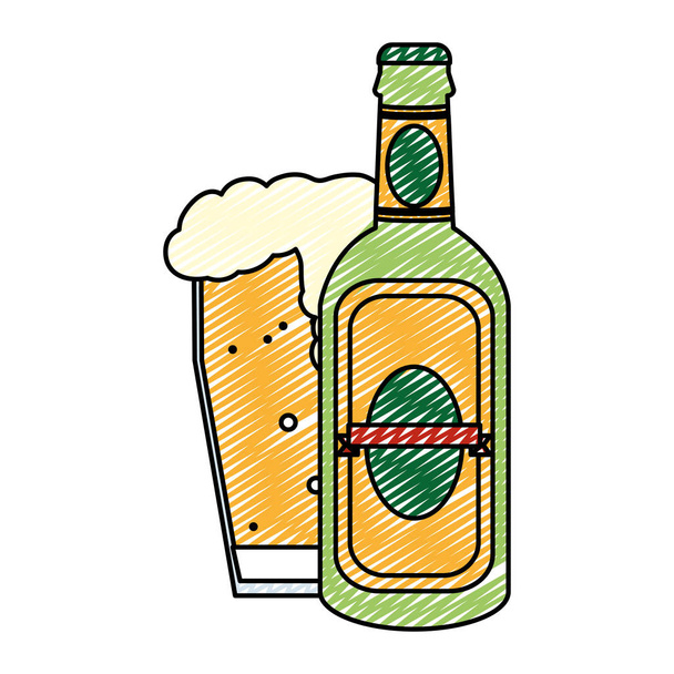 落書き酒シュナップス瓶とビール ガラスのベクトル図 - ベクター画像