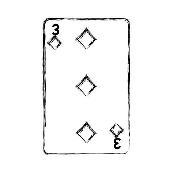 Grunge drie diamanten casino kaart spel vectorillustratie - Vector, afbeelding
