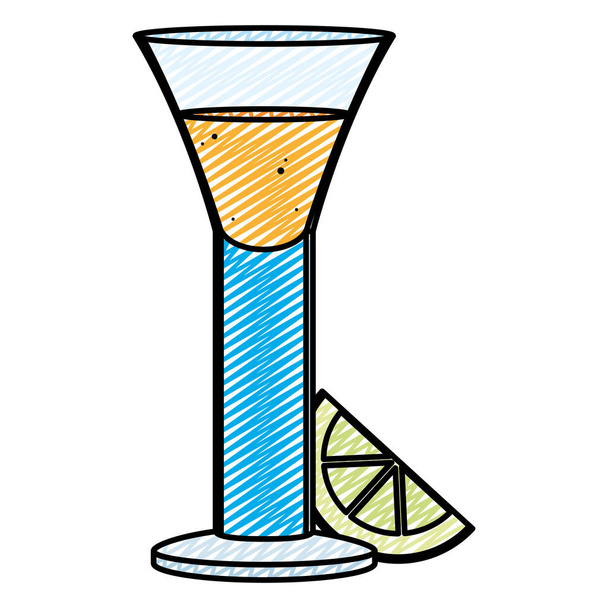 doodle blanco tequila liqueur de verre avec illustration vectorielle citron
 - Vecteur, image