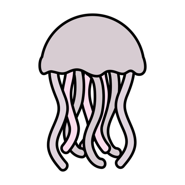 kleur van exotische kwallen mariene dier met tentakels vectorillustratie - Vector, afbeelding