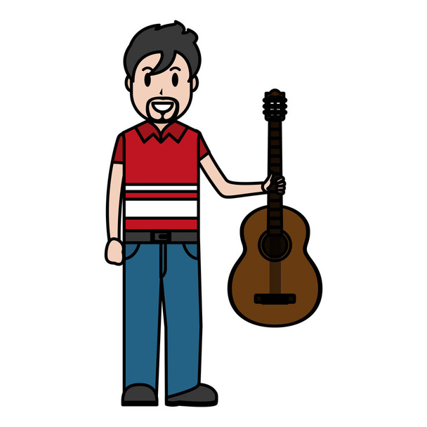 couleur heureux musicien avec instrument de guitare dans l'illustration vectorielle main
 - Vecteur, image