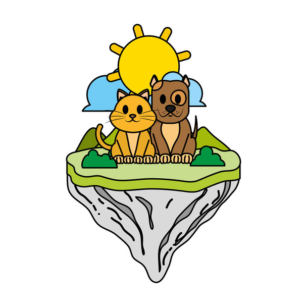 colore gatto e cane amici in galleggiante isola vettoriale illustrazione
 - Vettoriali, immagini