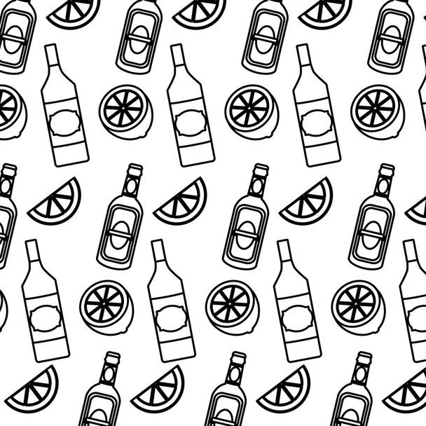 лінія шнапс пляшки напої і лимонний фон Векторні ілюстрації
 - Вектор, зображення