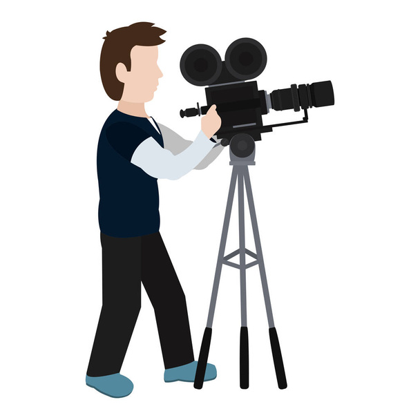 professionele cameraman met camcorder digitale apparatuur vectorillustratie - Vector, afbeelding