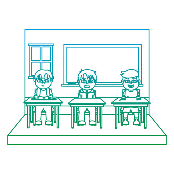 leromlott vonal tanteremben a diákok iskolai íróasztal vektoros illusztráció ül - Vektor, kép