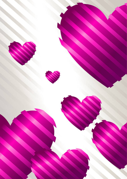 Romantische achtergrond met roze, paars hart op een witte achtergrond met zijde strepen, behang. vector illustratie eps 10 - Vector, afbeelding
