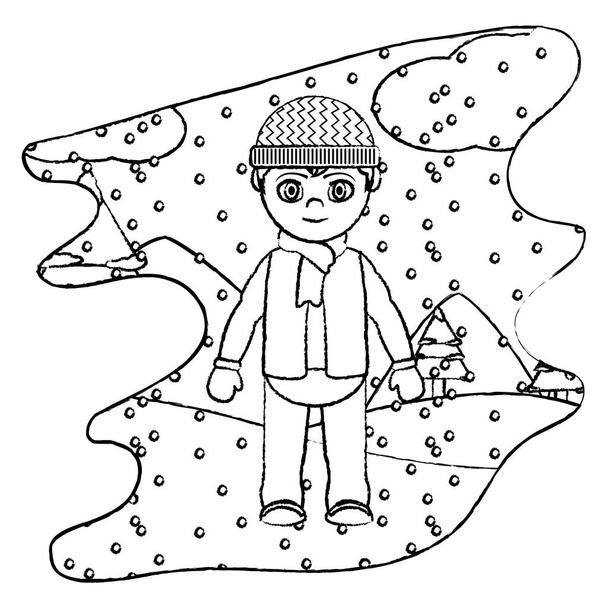 冬服と雪が降って天気ベクトル図とグランジ少年 - ベクター画像