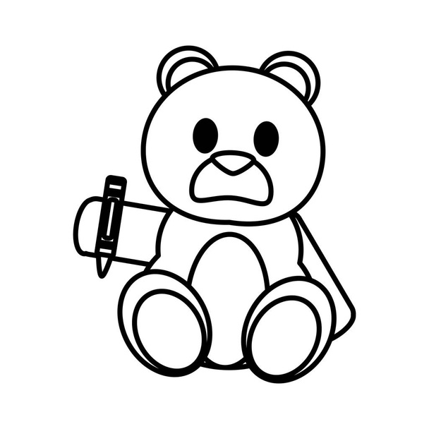línea oso peluche lindo juguete con crayón vector ilustración
 - Vector, imagen
