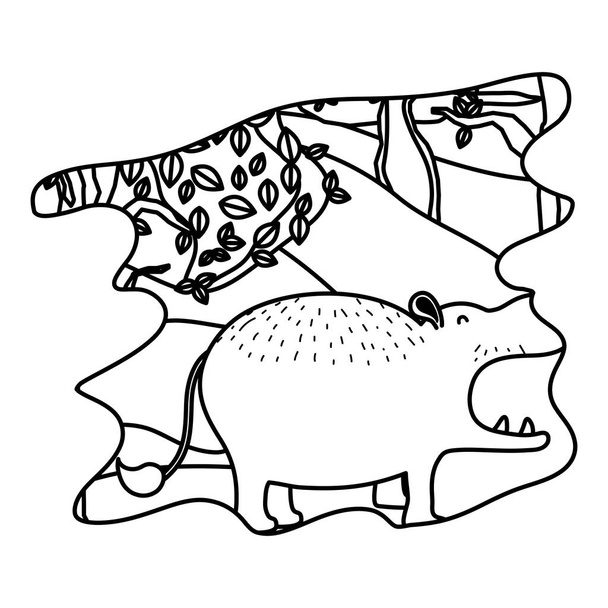 línea agradable hipopótamo animal salvaje en la ilustración vector forestal
 - Vector, imagen