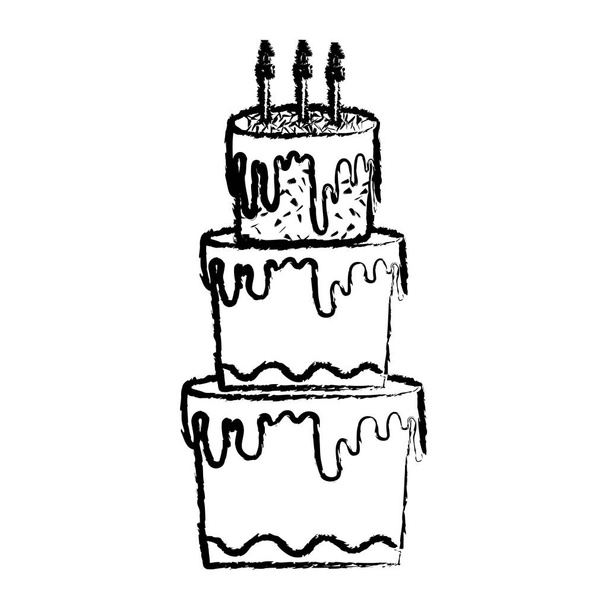 grunge big cake with three floors style vector illustration - Vector, Image