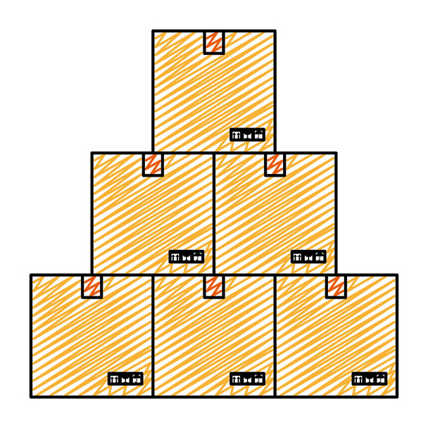 Doodle παράδοσης κουτιά συσκευασίες προϊόντων άδειο εικονογράφηση διάνυσμα - Διάνυσμα, εικόνα