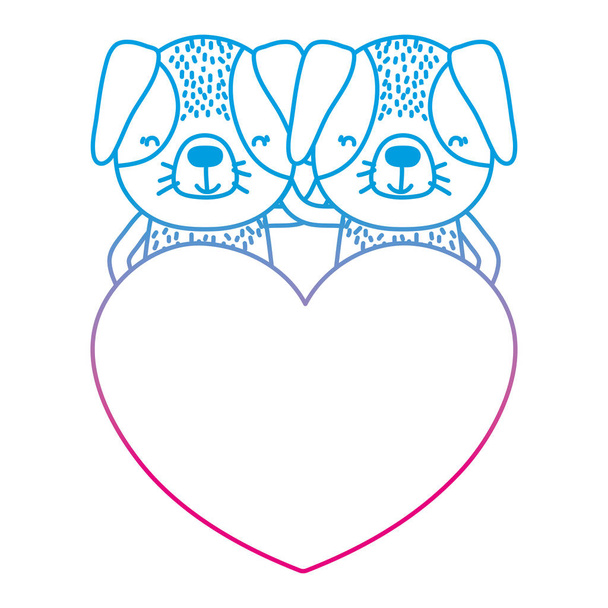 linea degradata cane coppia insieme con simpatico cuore vettore illustrazione
 - Vettoriali, immagini