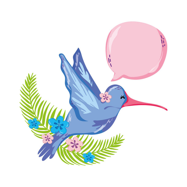 colibrí tropical con plantas e ilustración de vectores de burbujas de chat
 - Vector, imagen