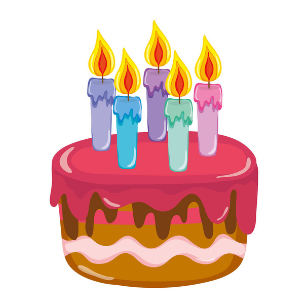 delicious cake with burning candles style vector illustration - Vector, Image