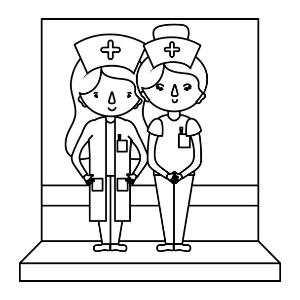 linea infermieri felici insieme con illustrazione vettoriale uniforme professionale
 - Vettoriali, immagini