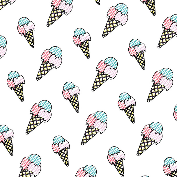 doodle ice cream with three balls background vector illustration - Vector, Image