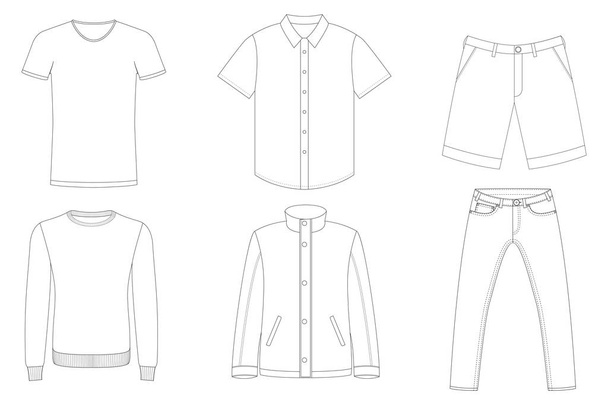 Male clothes vector outlines, black and white. - Vector, Image