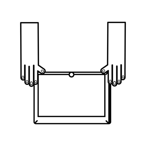 ilustracja wektorowa linii ręce z ekranu tabletka technologia obiektu - Wektor, obraz