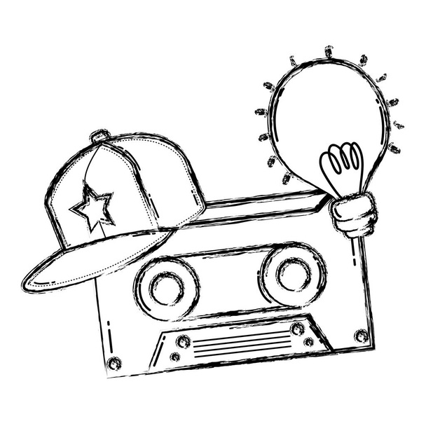 grunge retro kaseta magnetofonowa z WPR i żarówka ilustracja wektorowa - Wektor, obraz