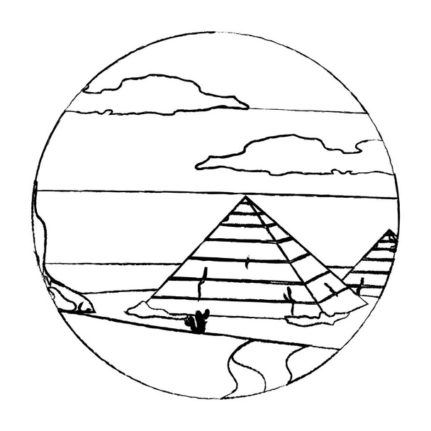 pirámide de Egipto desierto grunge con ilustración vector paisaje cactus
 - Vector, Imagen