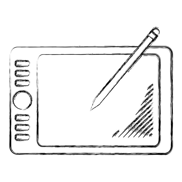 grunge tableta gráfica electrónica con ilustración de vectores de lápiz digital
 - Vector, Imagen