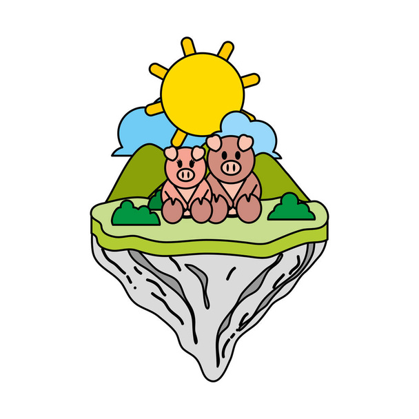 colore coppia maiale animale in galleggiante isola vettore illustrazione
 - Vettoriali, immagini
