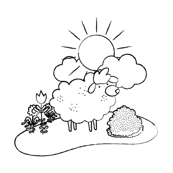 grunge nice sheep animal walking farm vector illustration - Vector, Image