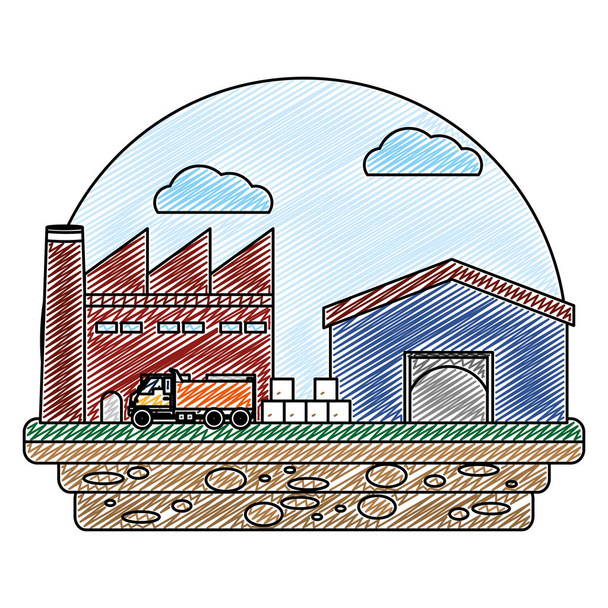 Doodle Delivery Store Service mit LKW und Holzkisten Vektor Illustration - Vektor, Bild