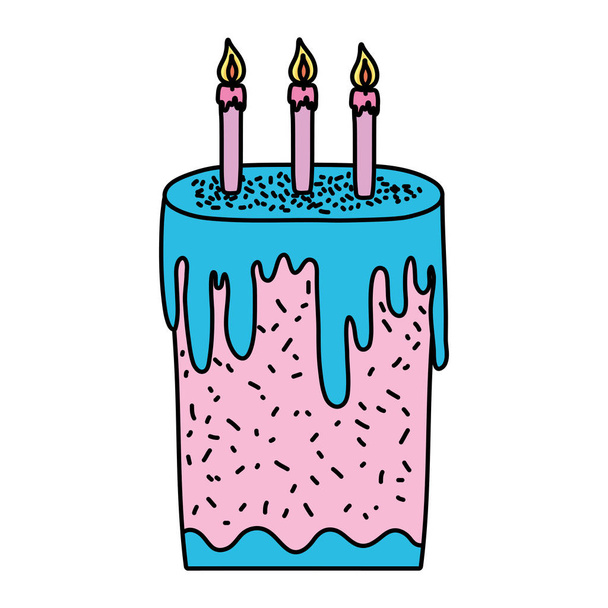 color sweet cake with burning candles style vector illustration - Vector, Image