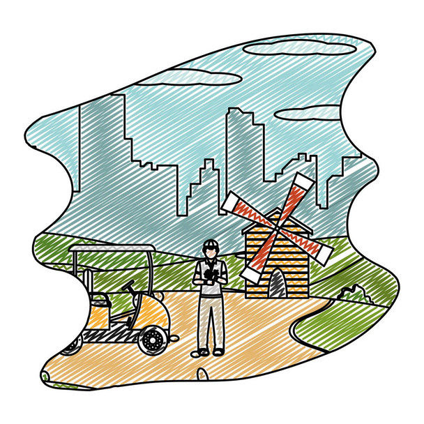 doodle homem com uniforme para jogar golfe esporte vetor ilustração
 - Vetor, Imagem