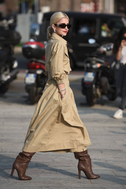 Milan, Italy - September 19, 2018: Street style outfits before ALBERTA FERRETTI fashion show during Milan Fashion Week - Caroline Daur - Foto, afbeelding