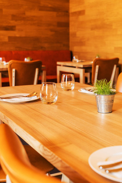 restaurant interior  with wooden tables - Foto, imagen
